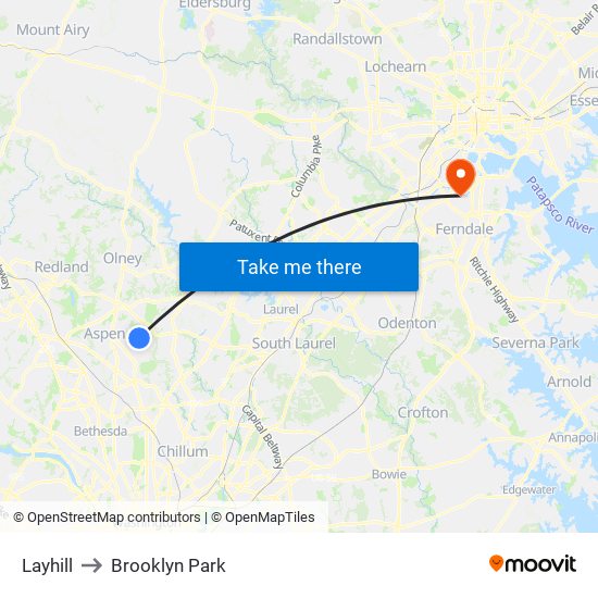 Layhill to Brooklyn Park map