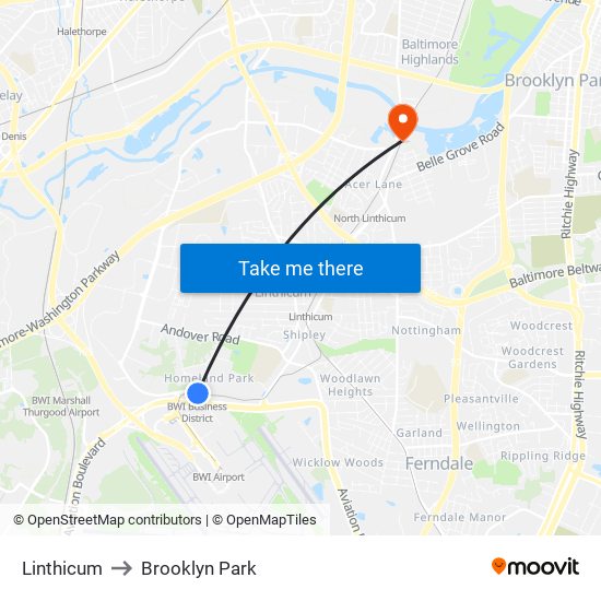 Linthicum to Brooklyn Park map