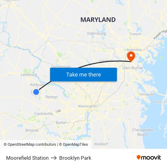Moorefield Station to Brooklyn Park map