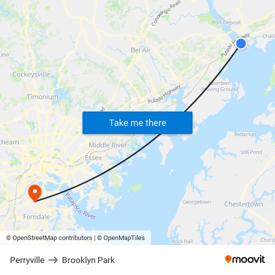 Perryville to Brooklyn Park map