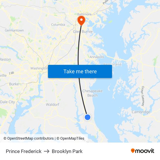 Prince Frederick to Brooklyn Park map