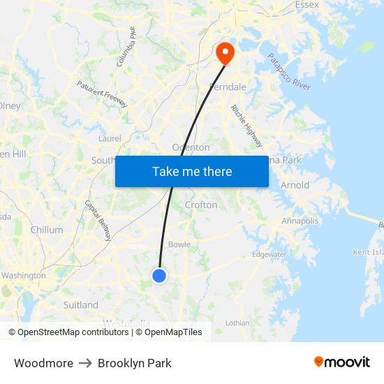 Woodmore to Brooklyn Park map