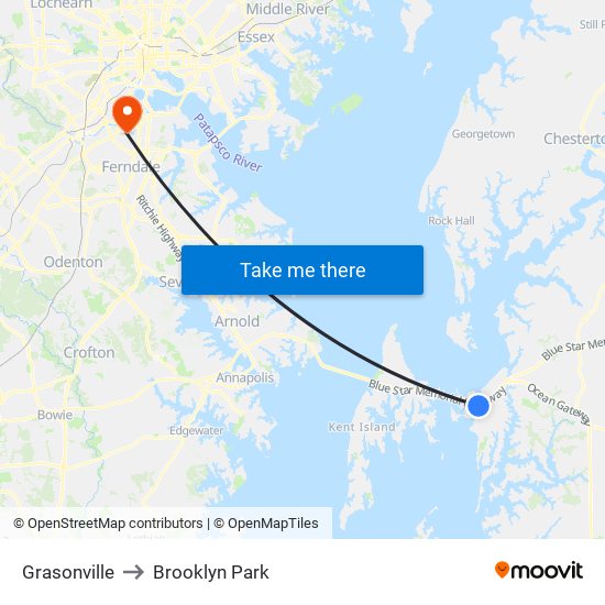 Grasonville to Brooklyn Park map