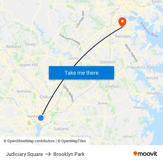 Judiciary Square to Brooklyn Park map