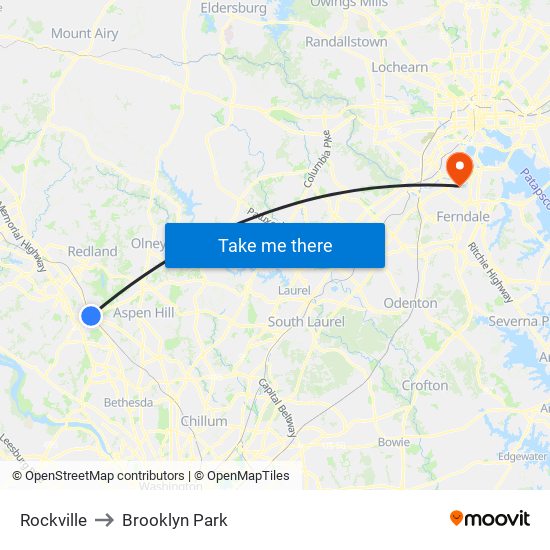 Rockville to Brooklyn Park map