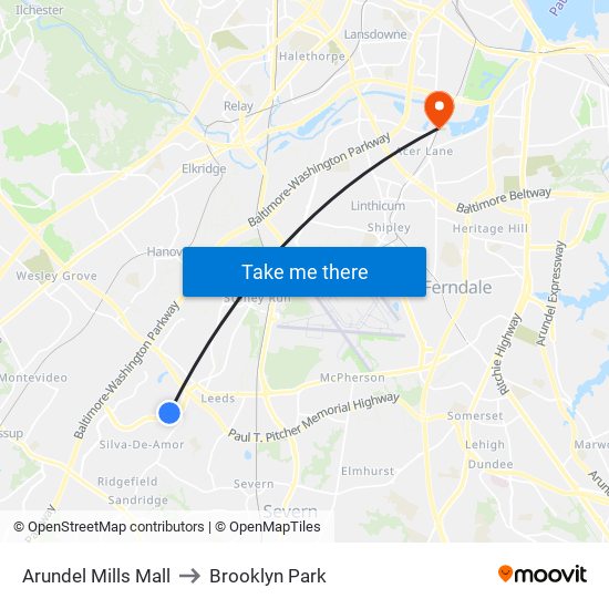 Arundel Mills Mall to Brooklyn Park map