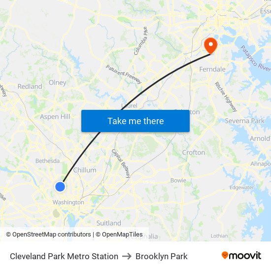 Cleveland Park Metro Station to Brooklyn Park map