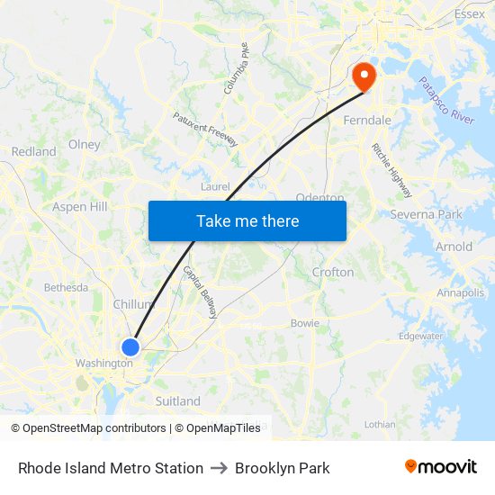 Rhode Island Metro Station to Brooklyn Park map