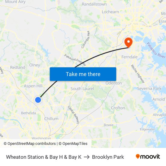 Wheaton Station  & Bay H & Bay K to Brooklyn Park map