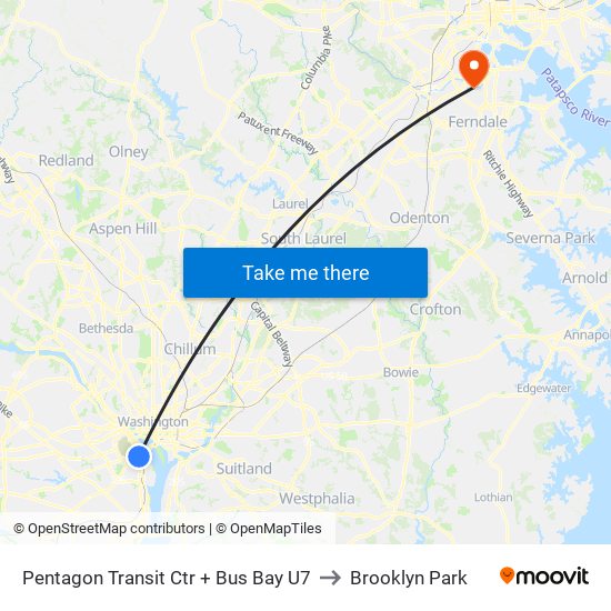 Pentagon Transit Ctr + Bus Bay U7 to Brooklyn Park map