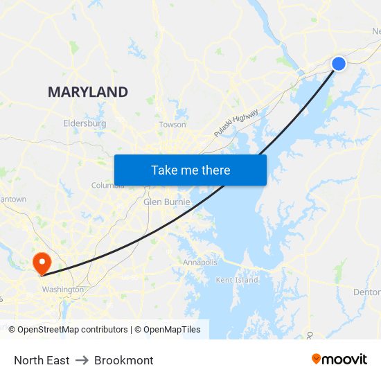 North East to Brookmont map