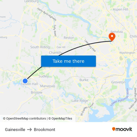 Gainesville to Brookmont map