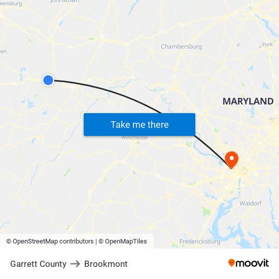 Garrett County to Brookmont map