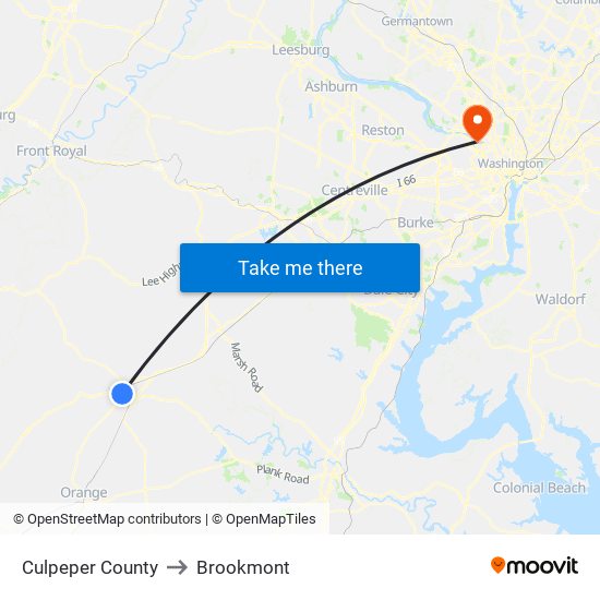 Culpeper County to Brookmont map