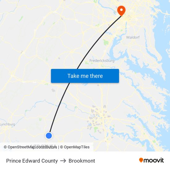 Prince Edward County to Brookmont map