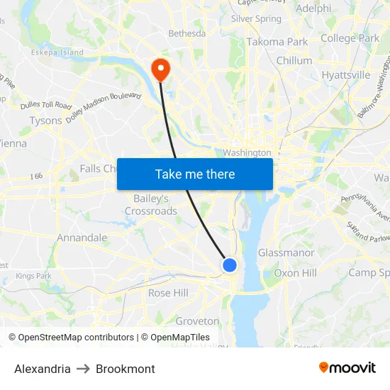 Alexandria to Brookmont map