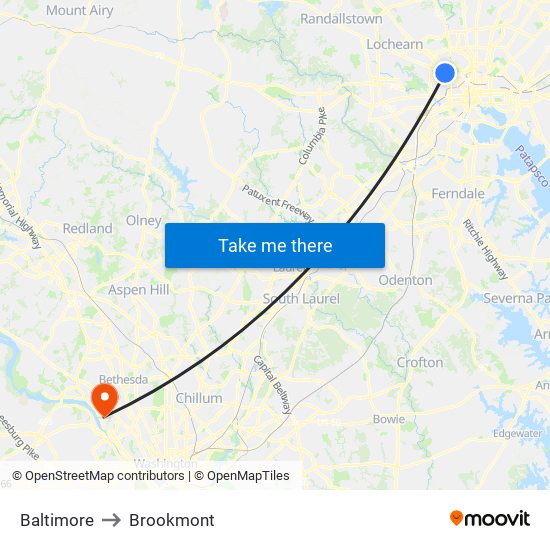 Baltimore to Brookmont map