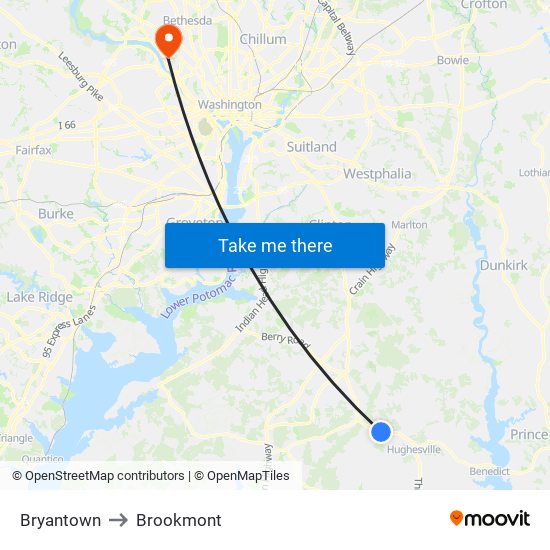 Bryantown to Brookmont map