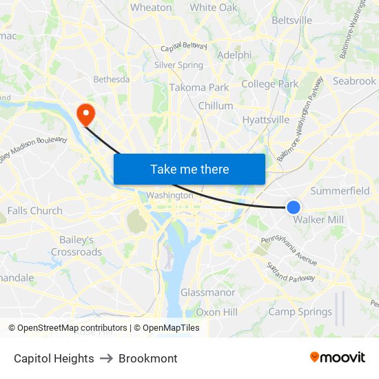 Capitol Heights to Brookmont map