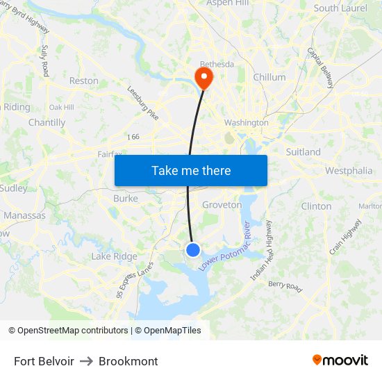 Fort Belvoir to Brookmont map