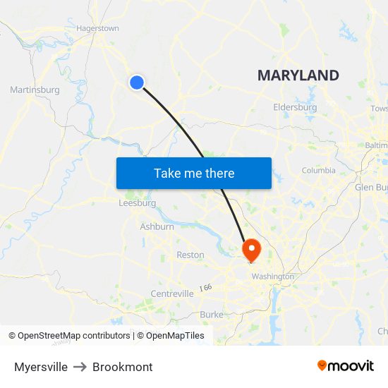 Myersville to Brookmont map