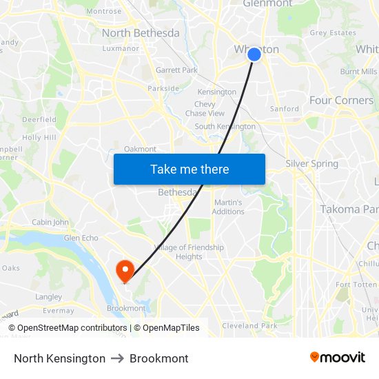 North Kensington to Brookmont map