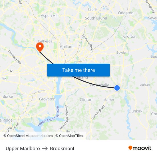 Upper Marlboro to Brookmont map