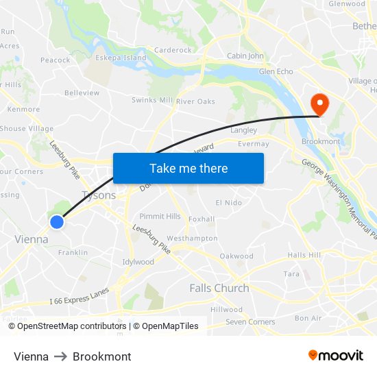 Vienna to Brookmont map