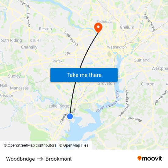 Woodbridge to Brookmont map