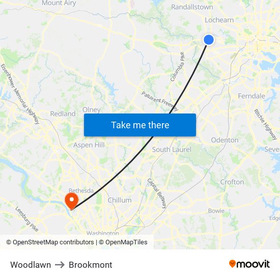 Woodlawn to Brookmont map