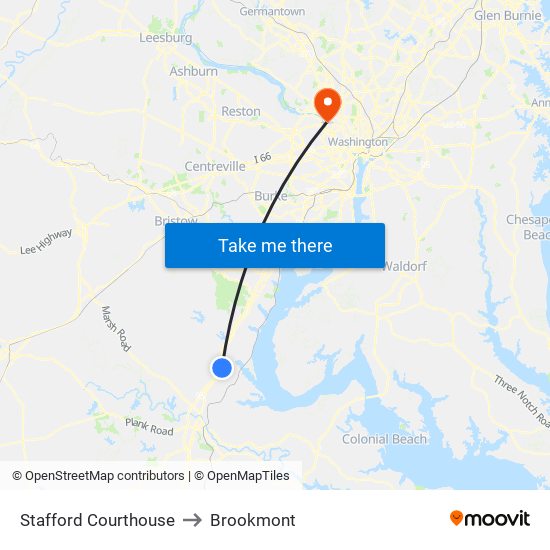 Stafford Courthouse to Brookmont map