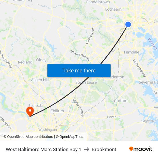 West Baltimore Marc Station Bay 1 to Brookmont map