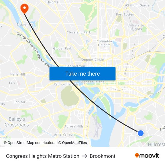 Congress Heights Metro Station to Brookmont map