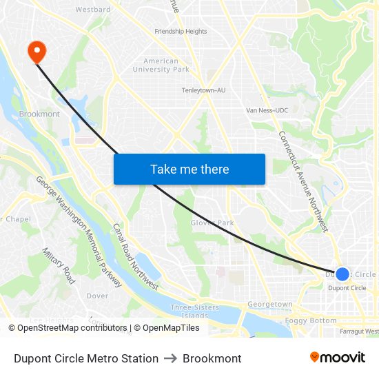 Dupont Circle Metro Station to Brookmont map