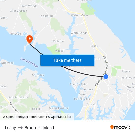 Lusby to Broomes Island map