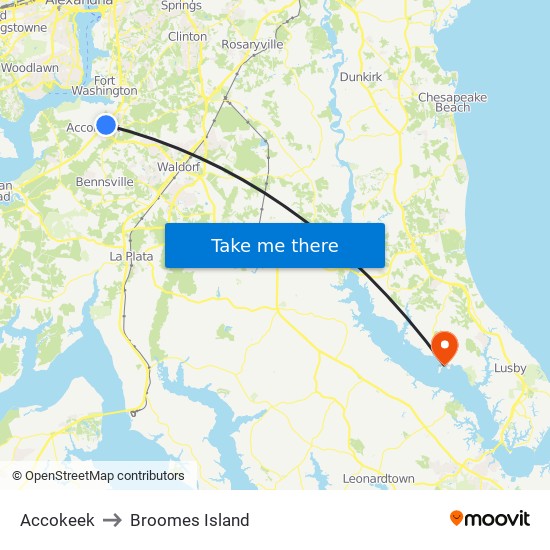 Accokeek to Broomes Island map