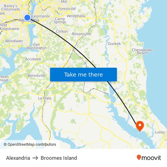 Alexandria to Broomes Island map