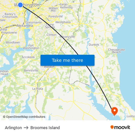 Arlington to Broomes Island map