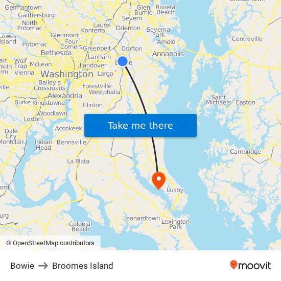 Bowie to Broomes Island map