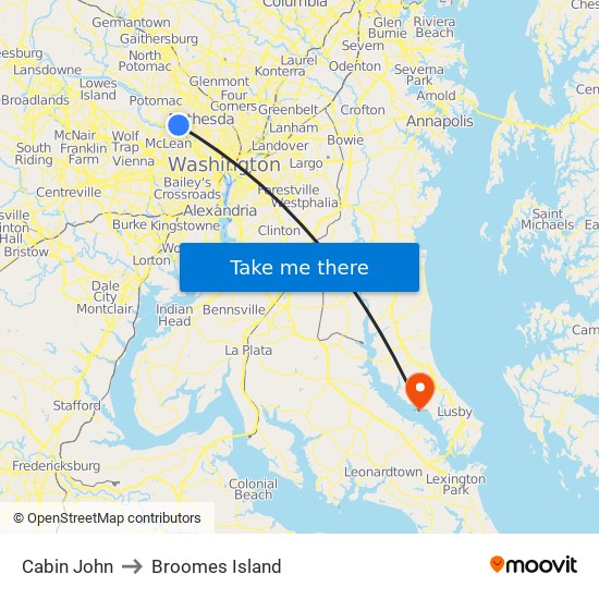 Cabin John to Broomes Island map