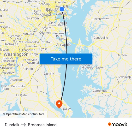 Dundalk to Broomes Island map