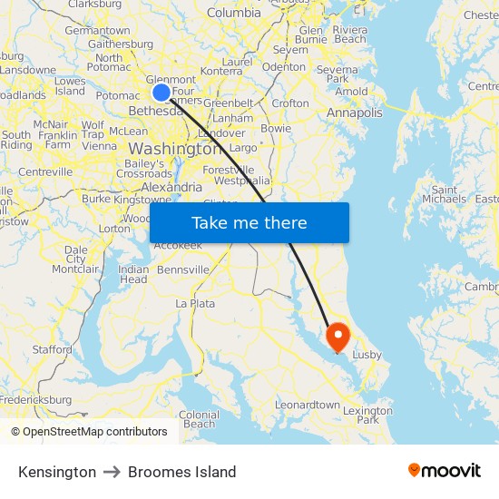 Kensington to Broomes Island map