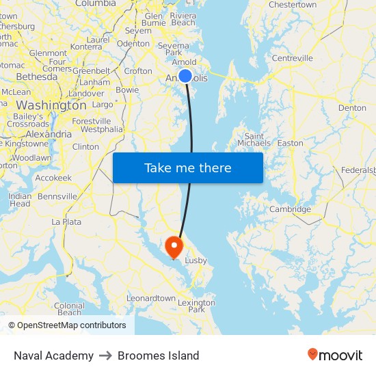 Naval Academy to Broomes Island map