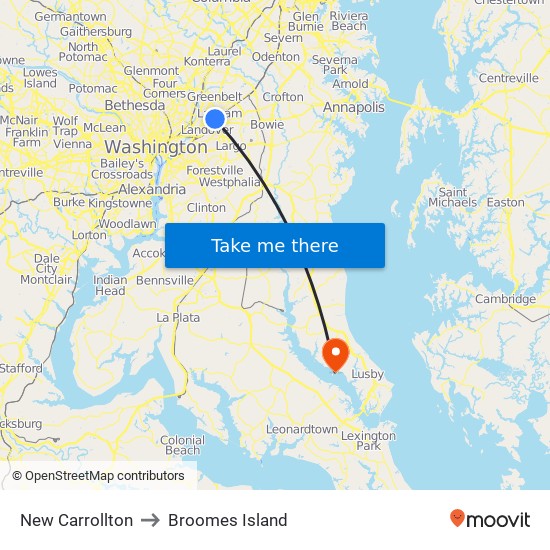 New Carrollton to Broomes Island map