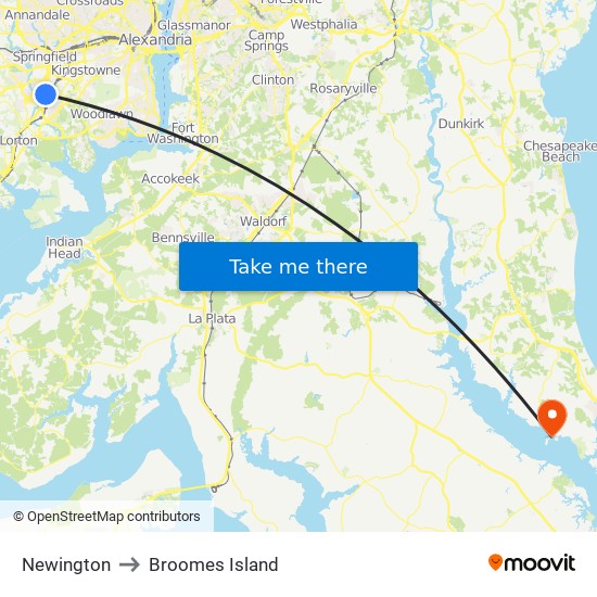 Newington to Broomes Island map