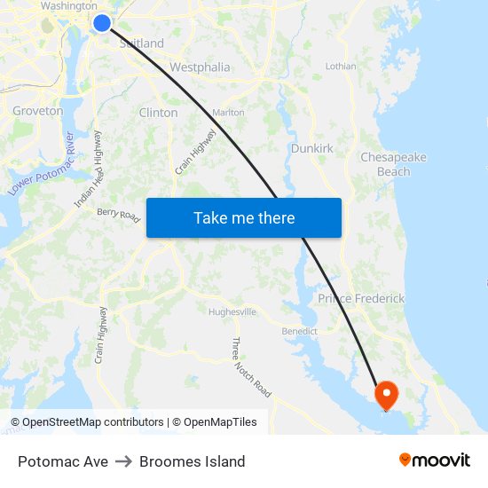 Potomac Ave to Broomes Island map