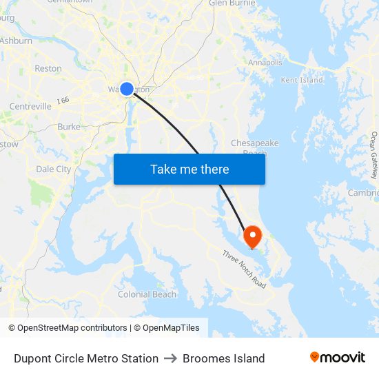 Dupont Circle Metro Station to Broomes Island map