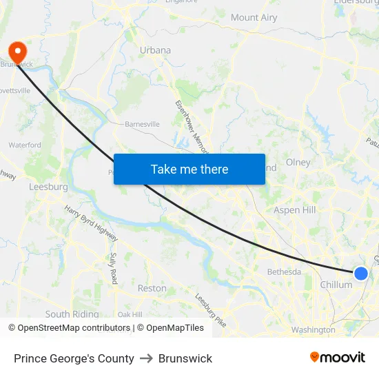 Prince George's County to Brunswick map