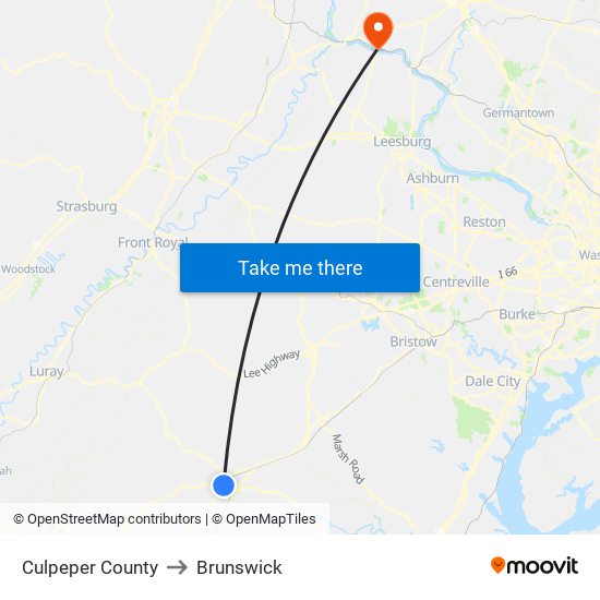 Culpeper County to Brunswick map