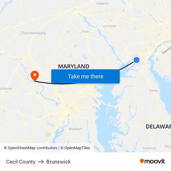 Cecil County to Brunswick map